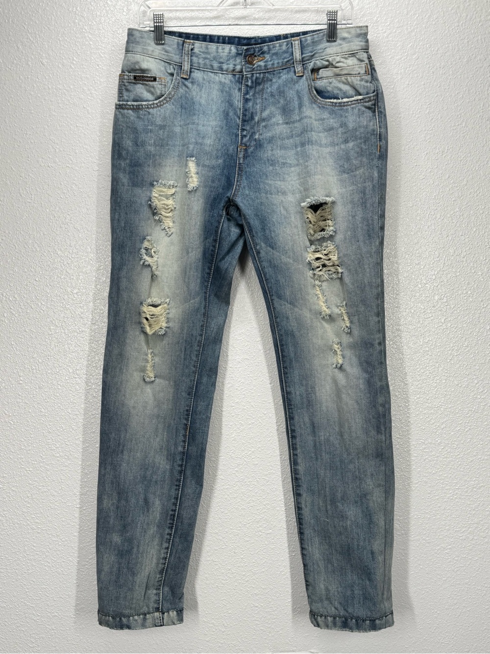 Dolce & Gabbana Light Blue Distressed Slim Straight   Jeans Size 12
